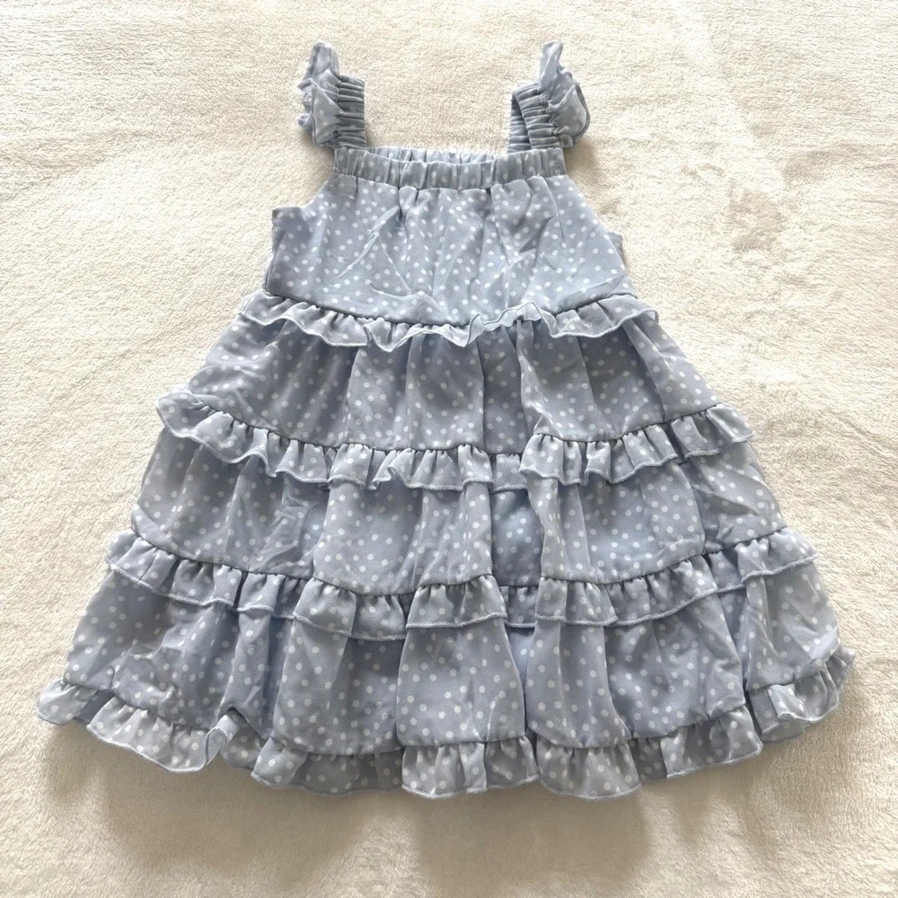 Rave Editions Girls 2T Blue Polka Dot Tiered Ruffle Dress Toddler Party